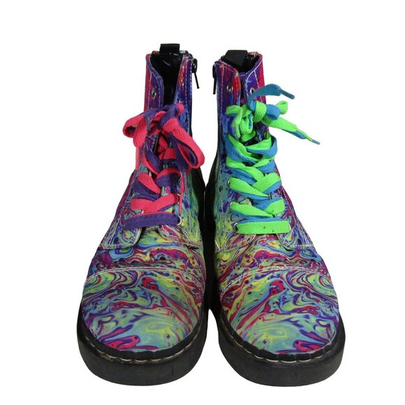 T.U.K. TUK ANARCHIC 9 Paint Swirl Combat Lug Boots PUNK Street Wear Avant Garde - Picture 2 of 12